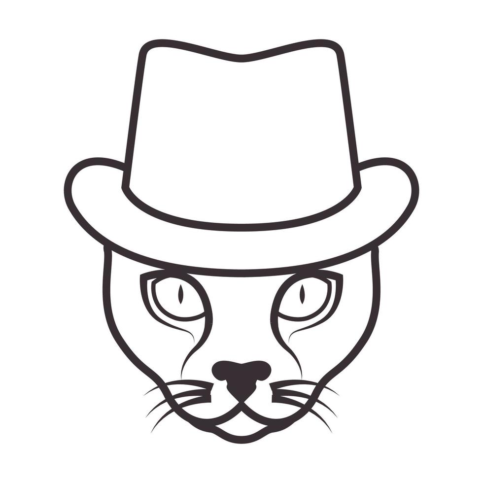 chapéu com cabeça animal floresta gato logotipo vetor símbolo ícone design ilustração gráfica