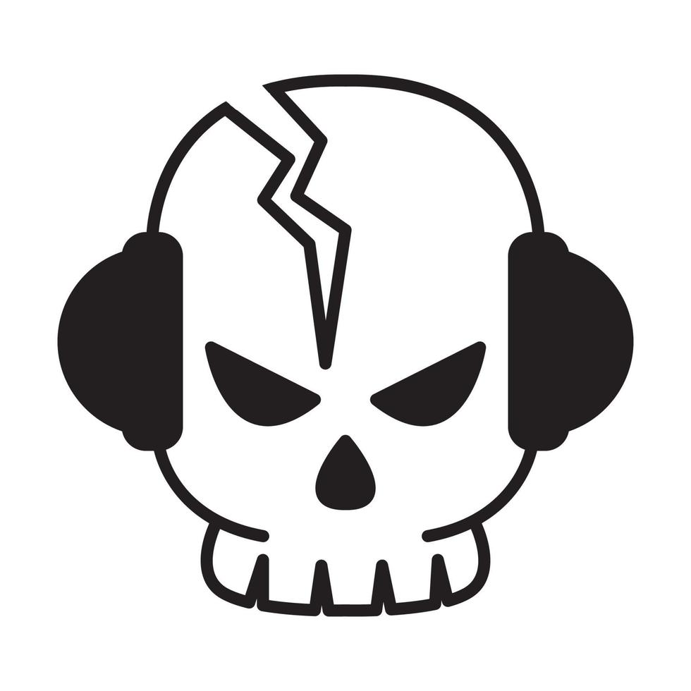 linhas de crânio de cabeça com fone de ouvido música logotipo vetor símbolo ícone design ilustração gráfica