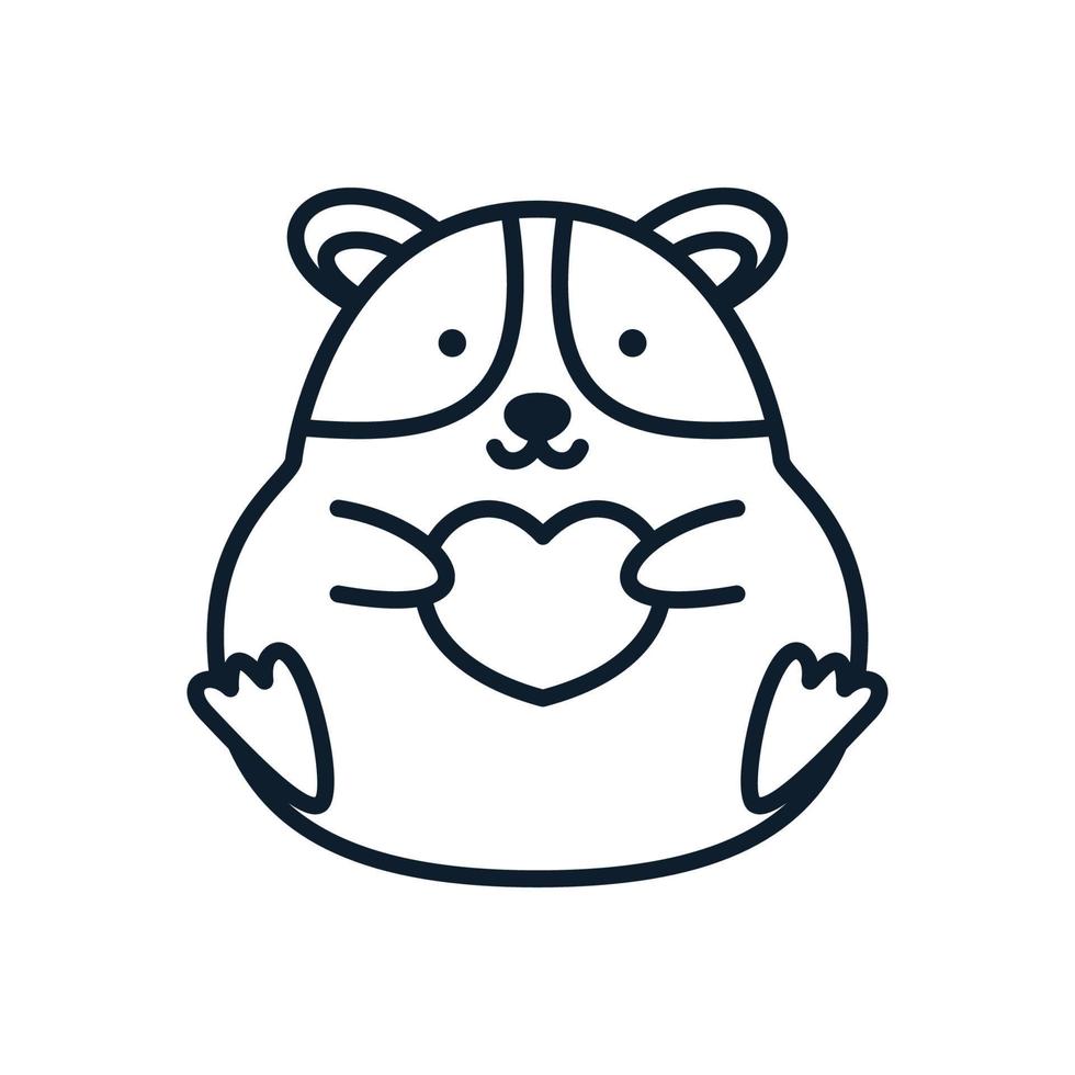 hamster com design de ilustração de ícone de vetor de logotipo de linha de amor ou coração
