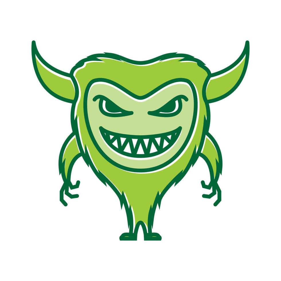 monstro bonito dos desenhos animados feliz sorriso verde logotipo gordo vector design de ilustração