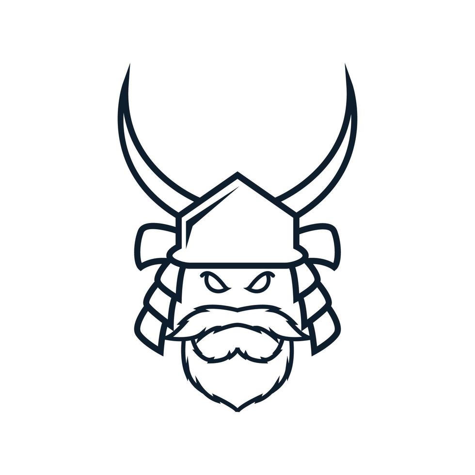 samurai japonês asiático com ilustração de ícone de vetor de logotipo de barba