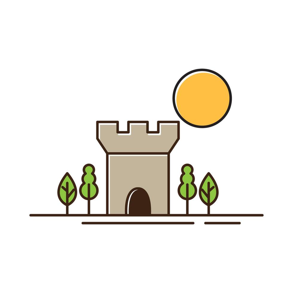 castelo com ilustração de ícone de vetor de logotipo abstrato de árvore verde