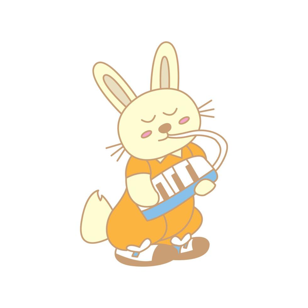 coelho feliz ou coelho tocando gaita bonito vetor de ilustração de desenho animado