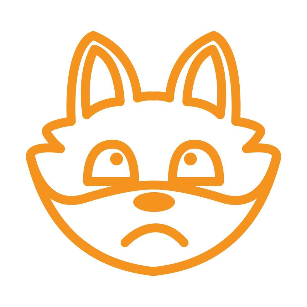 vetor de ícone de logotipo triste de linha de raposa de rosto de cabeça bonito