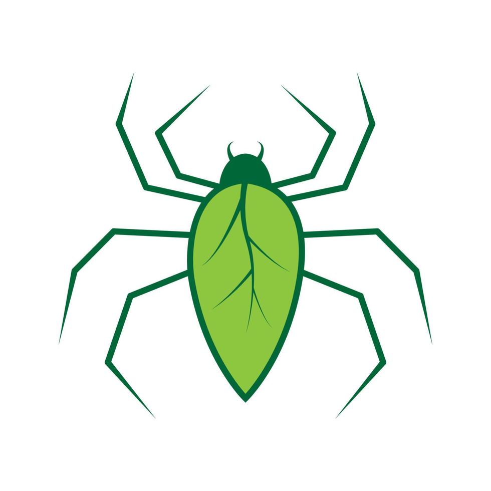 aranha com design de ilustração de ícone de vetor de logotipo de planta verde folha