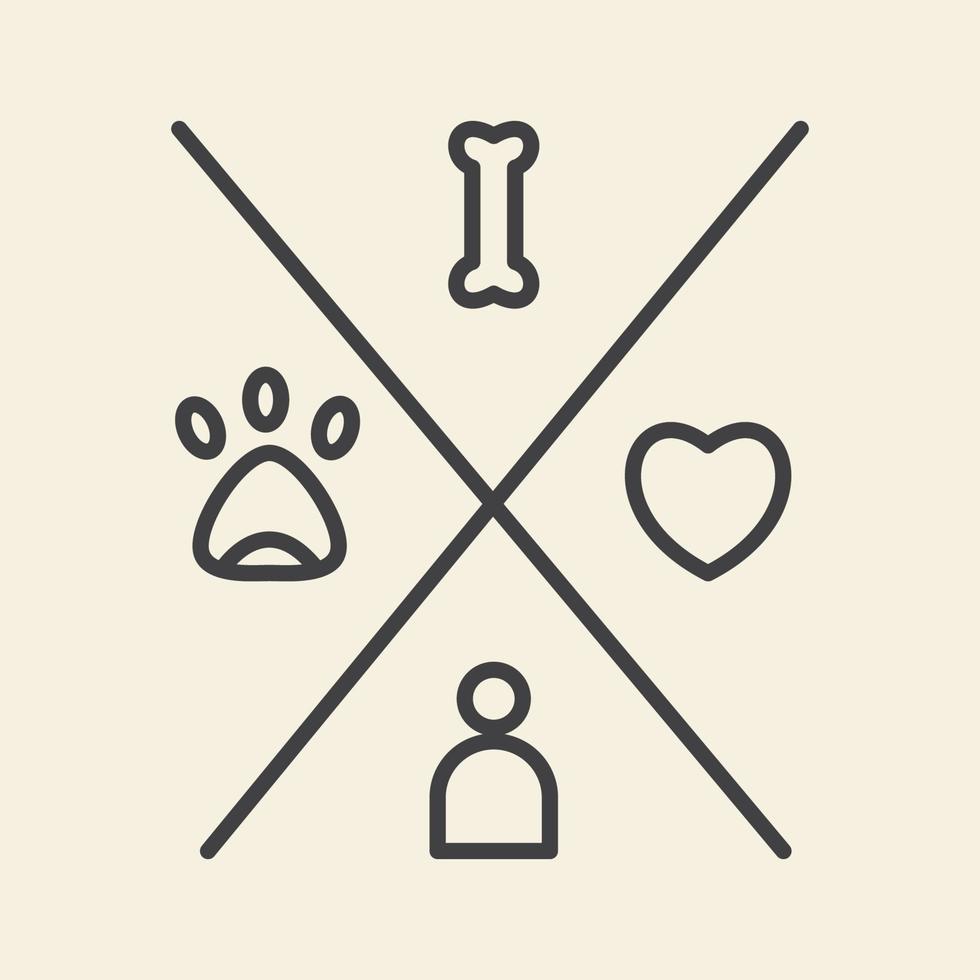 ícone de animais de estimação com linhas humanas simples logotipo vetor ícone símbolo ilustração design gráfico