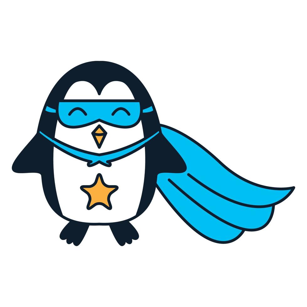 pinguim como ilustração vetorial de logotipo de desenho animado bonito de super-herói vetor