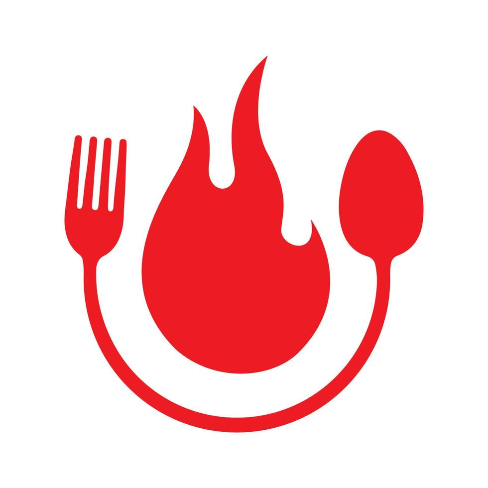 colher com garfo e fogo logotipo vermelho símbolo ícone vetor design gráfico ilustração ideia criativa