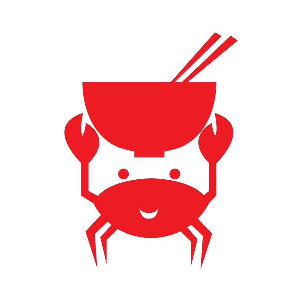 caranguejo vermelho com ícone de símbolo de logotipo de tigela ilustração de design gráfico vetorial vetor