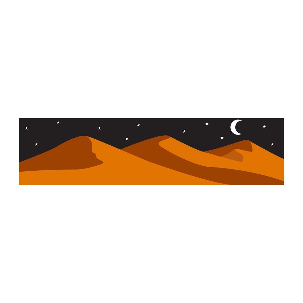 lua noturna com ilustração de design de ícone de símbolo de vetor de logotipo de montanha do deserto