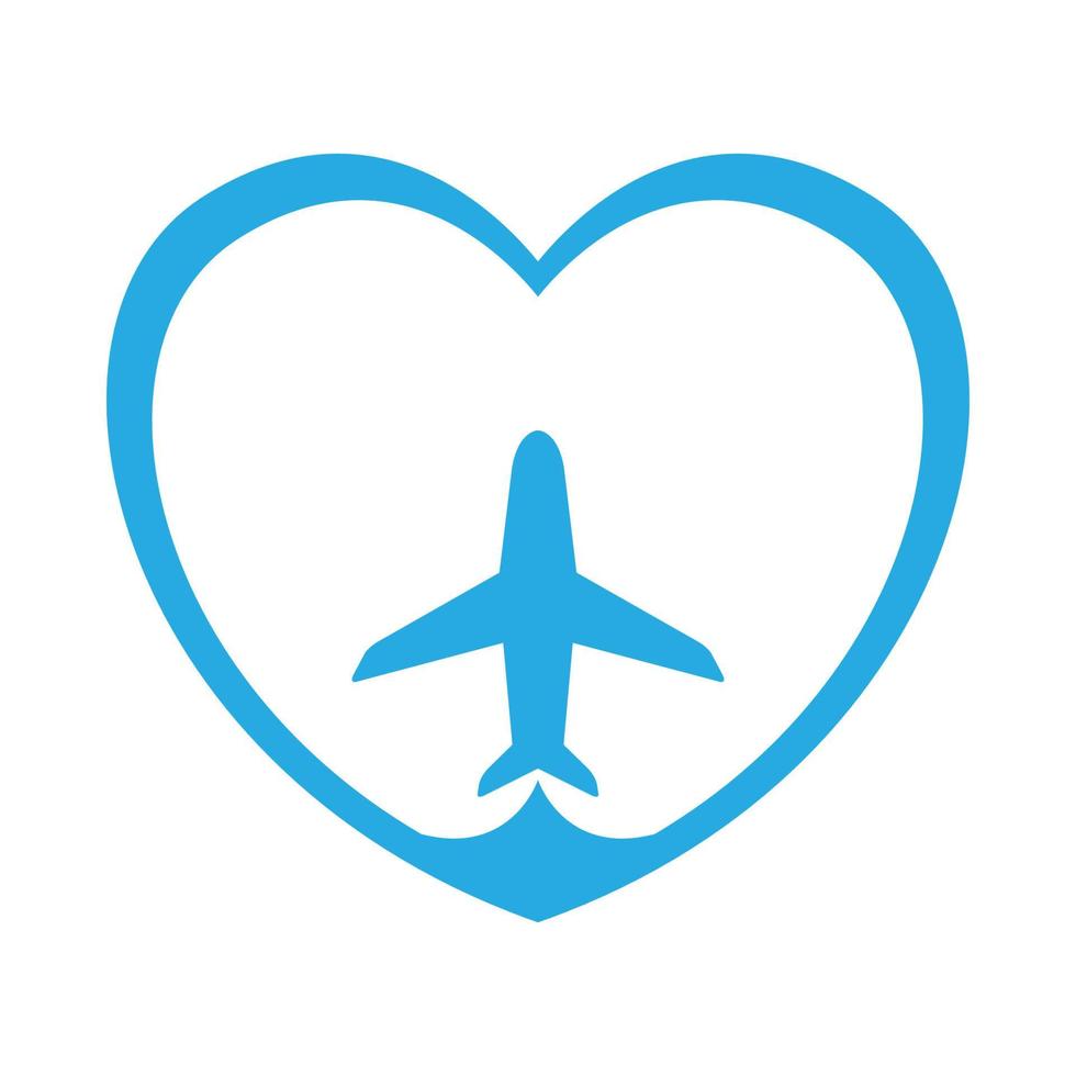 forma de amor moderna com design de logotipo de avião vetor gráfico símbolo ícone sinal ilustração ideia criativa