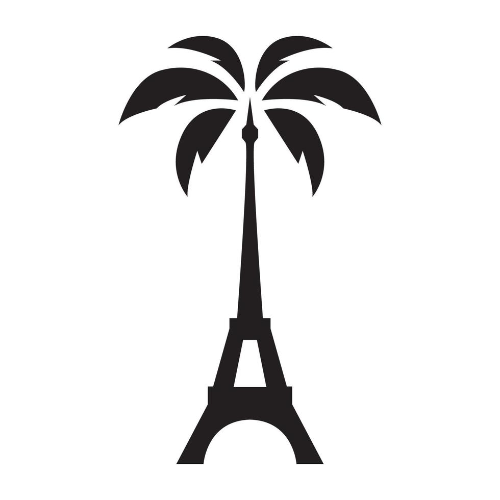 torre eiffel com logotipo de palmeira símbolo vetor ícone ilustração design gráfico