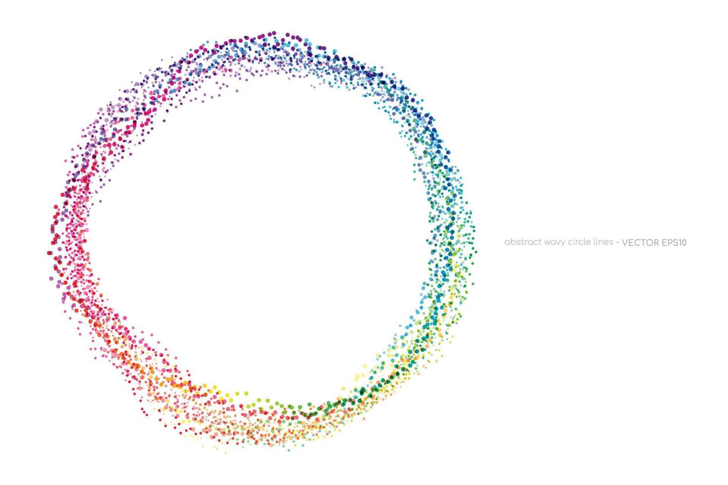 partículas de pontos fluidos abstratos no anel do círculo por cores claras de espectro colorido isoladas no fundo branco vetor