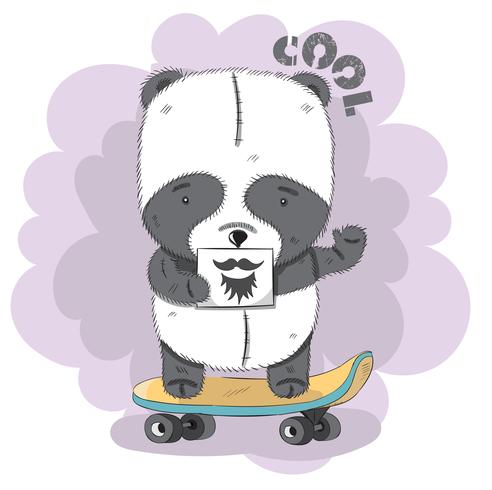 Panda pequeno bonito em um skate vetor