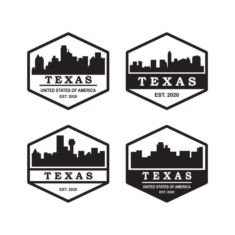 um conjunto de logotipo de silhueta do horizonte do texas vetor