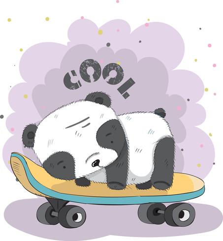 Panda pequeno bonito em um skate vetor