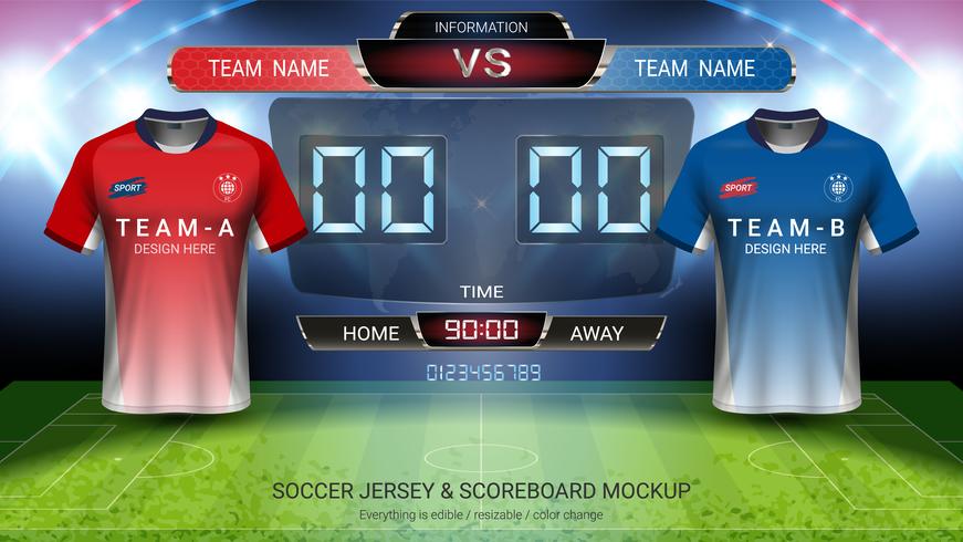 Time de futebol mock-up equipe A vs equipe B, jogo de placar de tempo Digital vs estratégia transmitir modelo gráfico. vetor