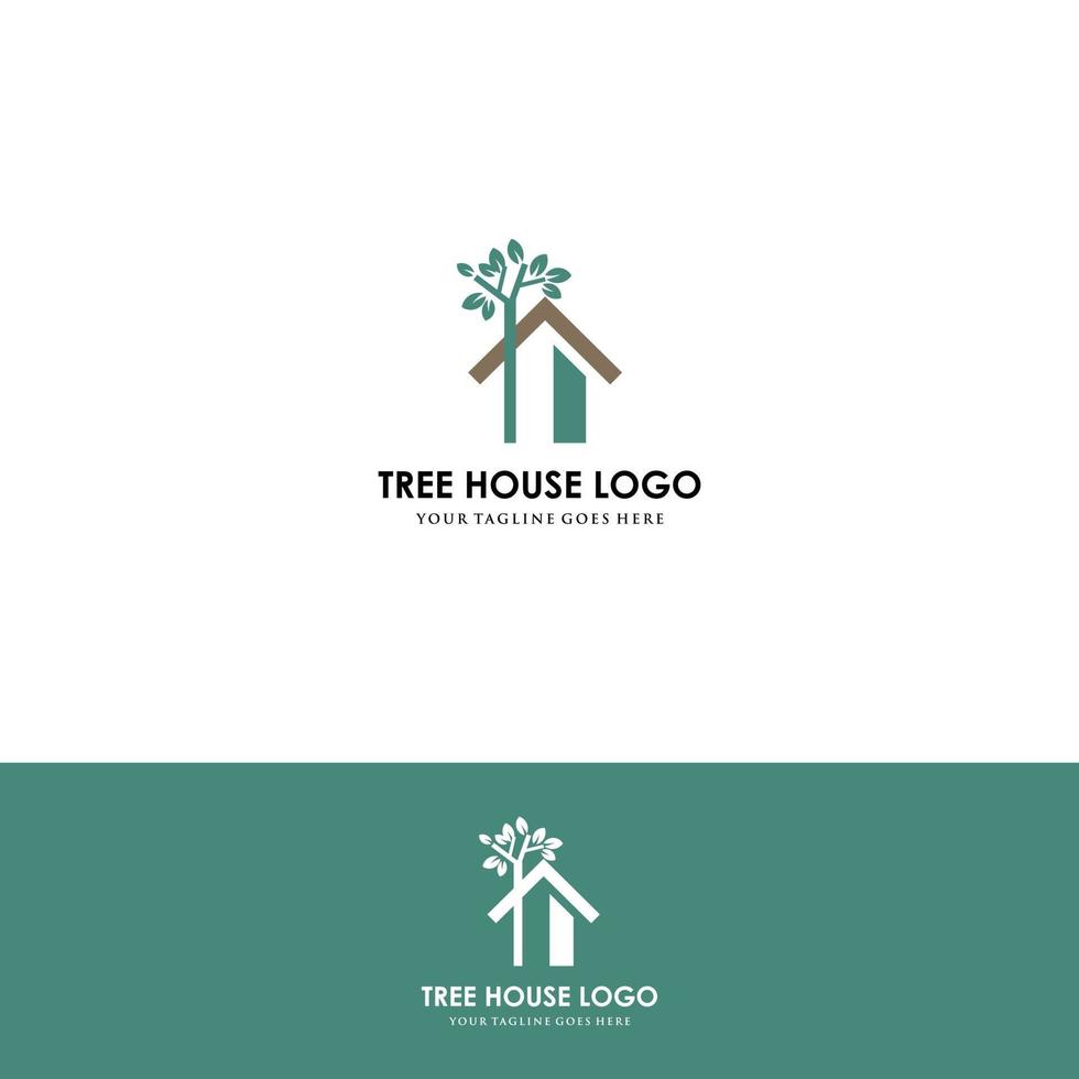 design de logotipo de casa na árvore - vetor