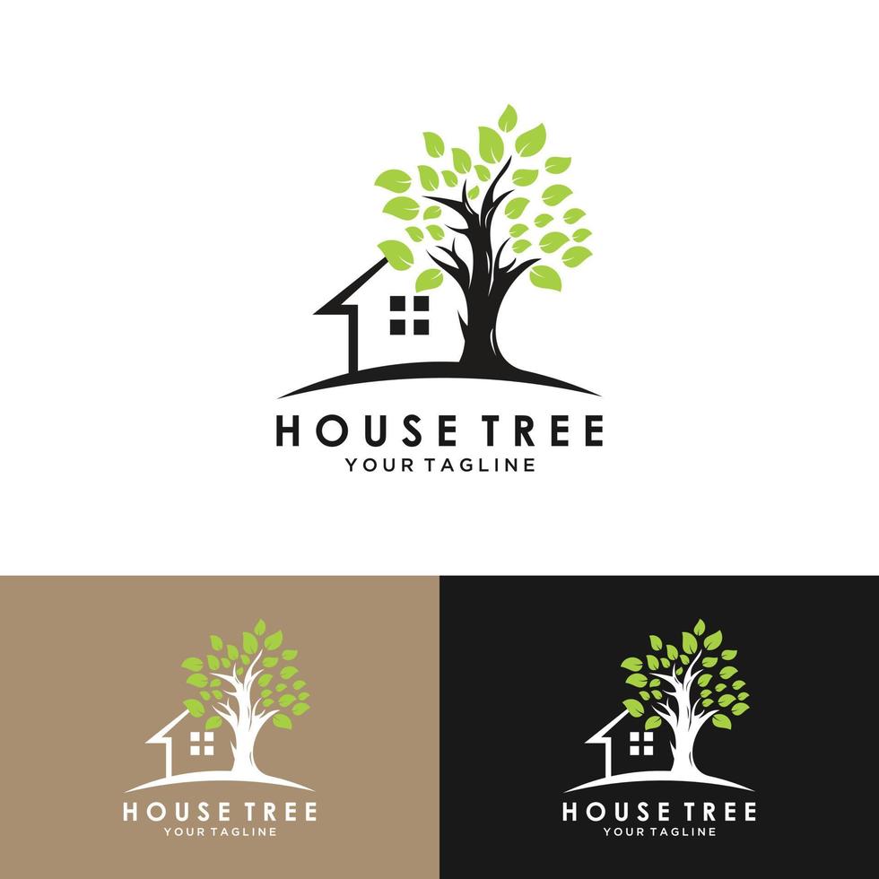 ilustração do modelo de design de logotipo de casa na árvore. vetor de design de logotipo de casa de árvore, logotipo de casa ecológica de natureza
