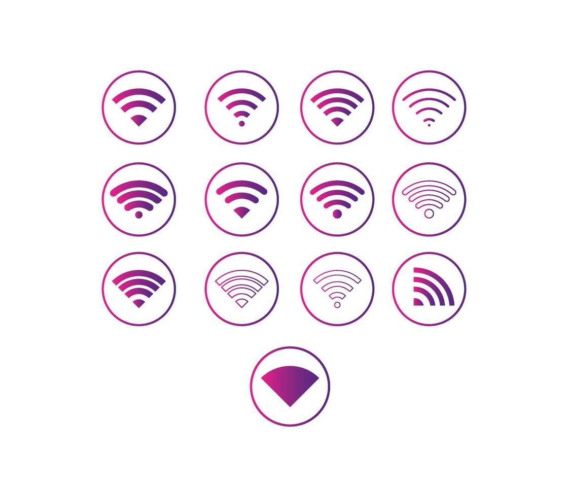 conjunto de cor gradiente de vetor de sinal de ícone de sinal wifi