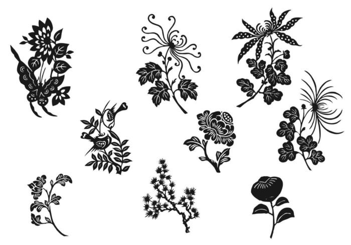 Black and White Flower Vector Pack