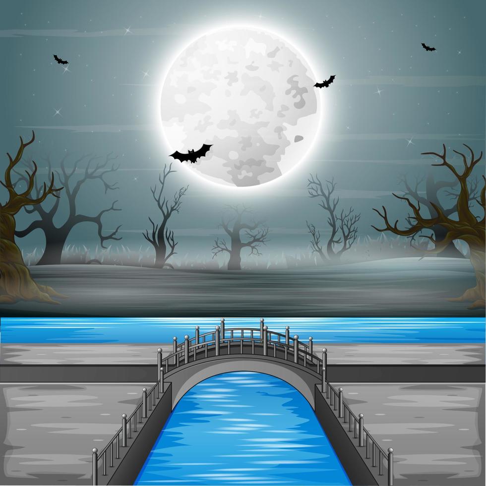 ponte em arco com fundo de lua cheia vetor
