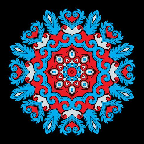 Elemento ornamental redondo brilhante para o projeto nas cores vermelhos e azuis. vetor