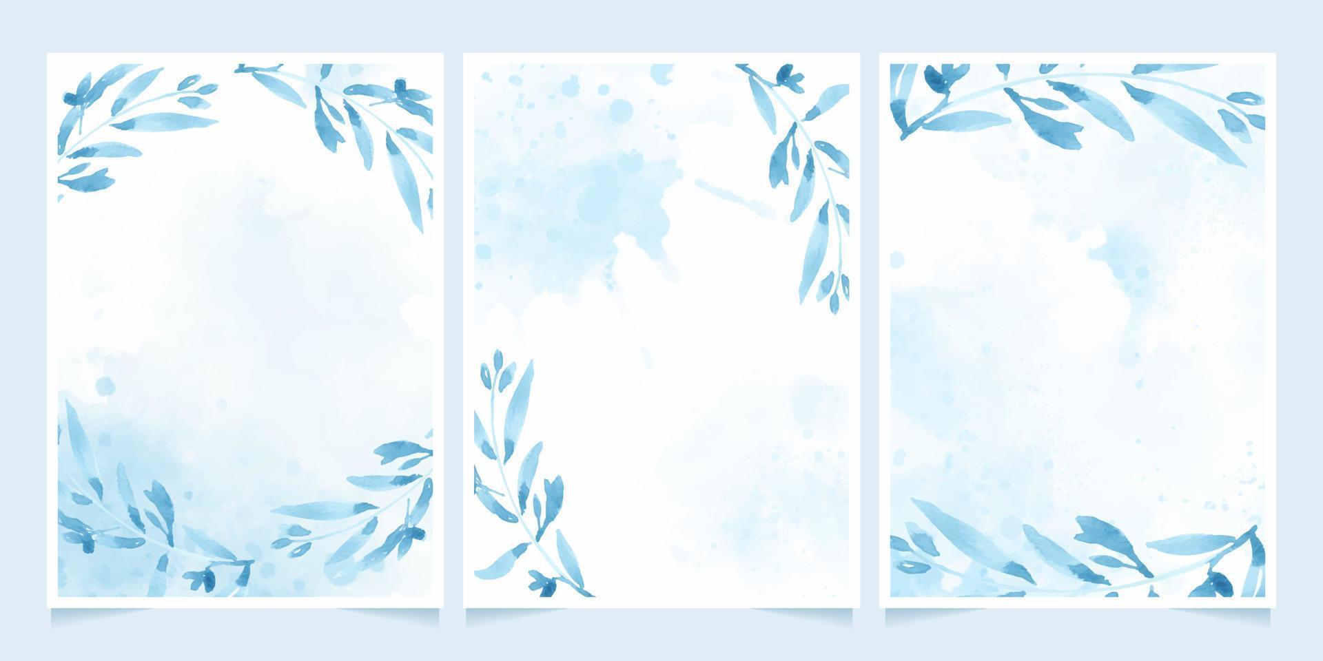 folhas azuis aquarela na coleção de modelo de cartão de convite de casamento ou aniversário de fundo inicial vetor