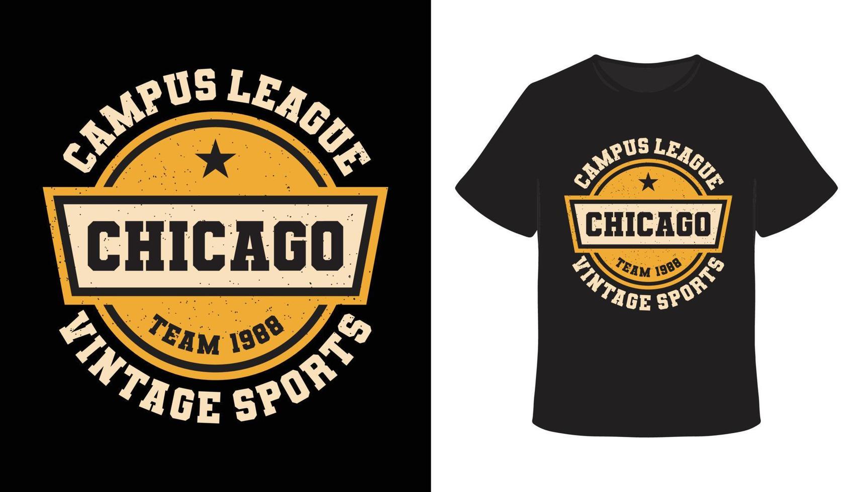 design de t-shirt de tipografia da liga campus chicago vetor