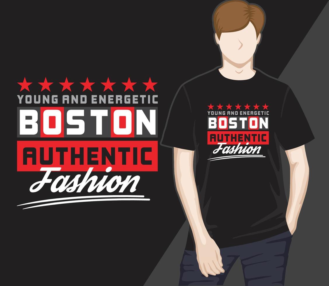 design de camiseta de tipografia de moda autêntica de boston vetor