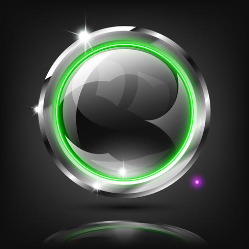 Botão monocromático com luz anel verde sobre fundo escuro. vetor