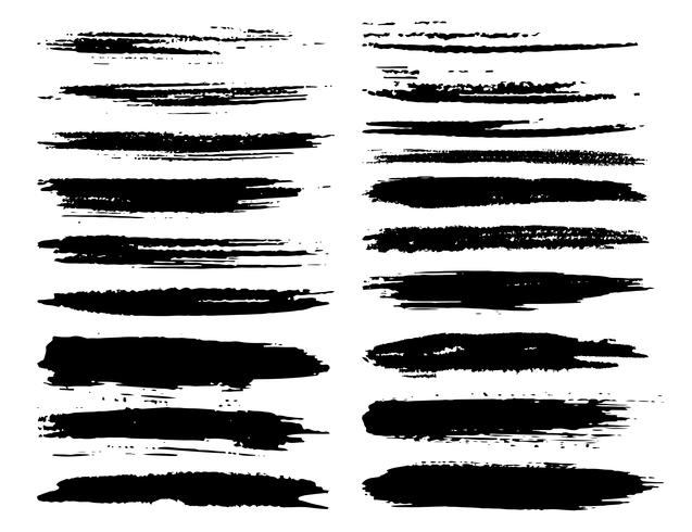 Conjunto de traçados de pincel, pinceladas de tinta preta grunge. Ilustração vetorial vetor