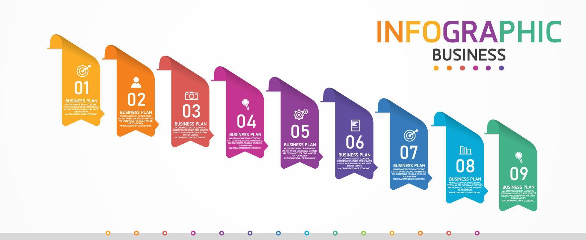 ideia de negócio de apresentação de modelo infográfico de linha do tempo com ícones, opções ou etapas. infográficos para ideias de negócios podem ser usados para gráficos de dados, fluxogramas, sites, banners. vetor