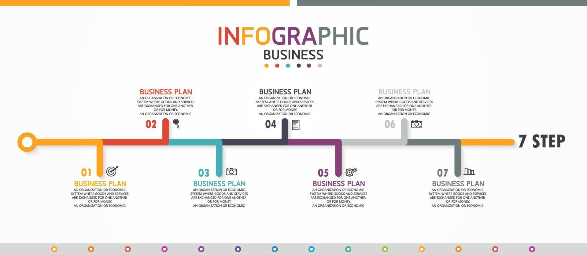 ideia de negócio de apresentação de modelo infográfico de linha do tempo com ícones, opções ou etapas. infográficos para ideias de negócios podem ser usados para gráficos de dados, fluxogramas, sites, banners. vetor