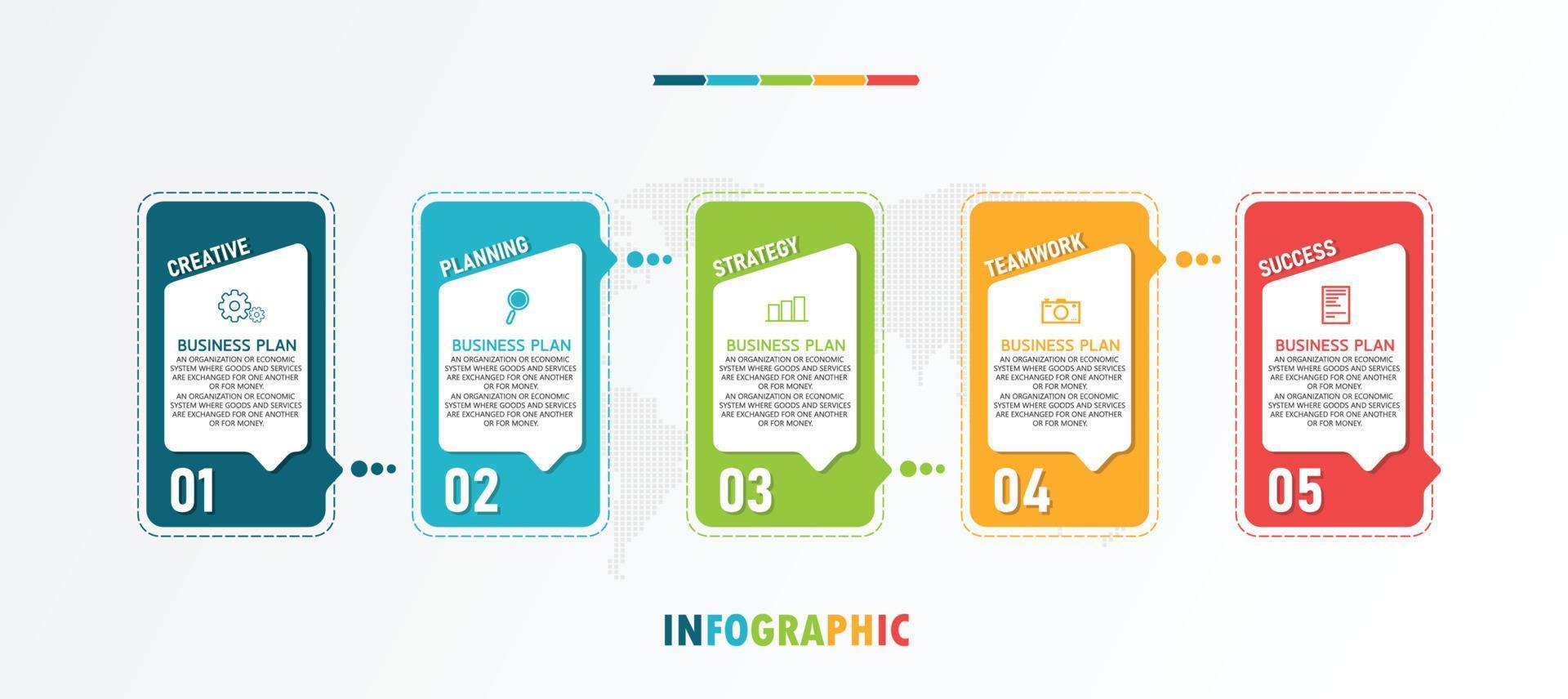 ideia de negócio de apresentação de modelo infográfico de linha do tempo com ícones, opções ou etapas. infográficos para ideias de negócios podem ser usados para gráficos de dados, fluxogramas, sites, banners. vetor