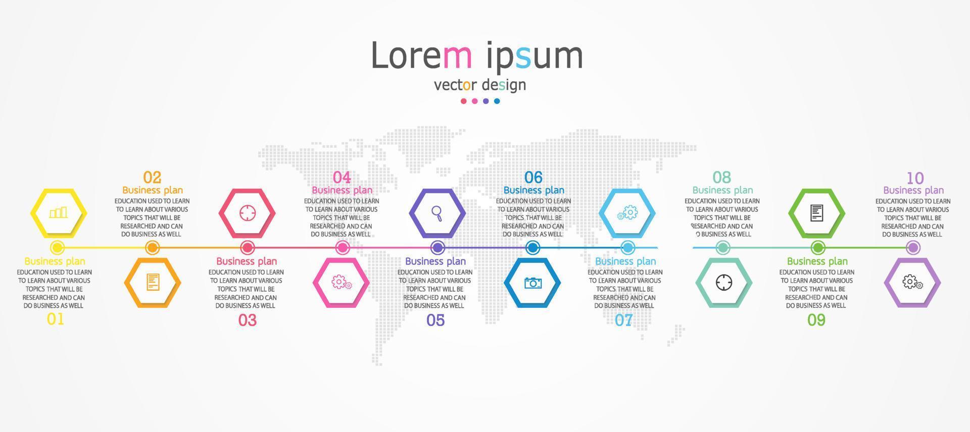 ideia de negócio de apresentação de modelo infográfico de linha do tempo com ícones, opções ou etapas. infográficos para ideias de negócios podem ser usados para gráficos de dados, fluxogramas, sites, banners. vetor