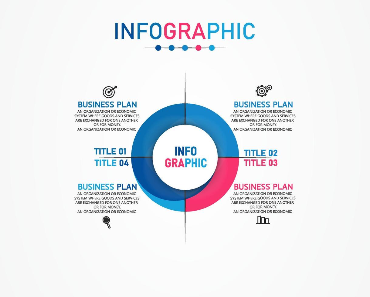 ideia de negócio de apresentação de modelo infográfico de linha do tempo com ícones, opções ou etapas. infográficos para ideias de negócios podem ser usados para gráficos de dados, fluxogramas, sites, banners. vetor