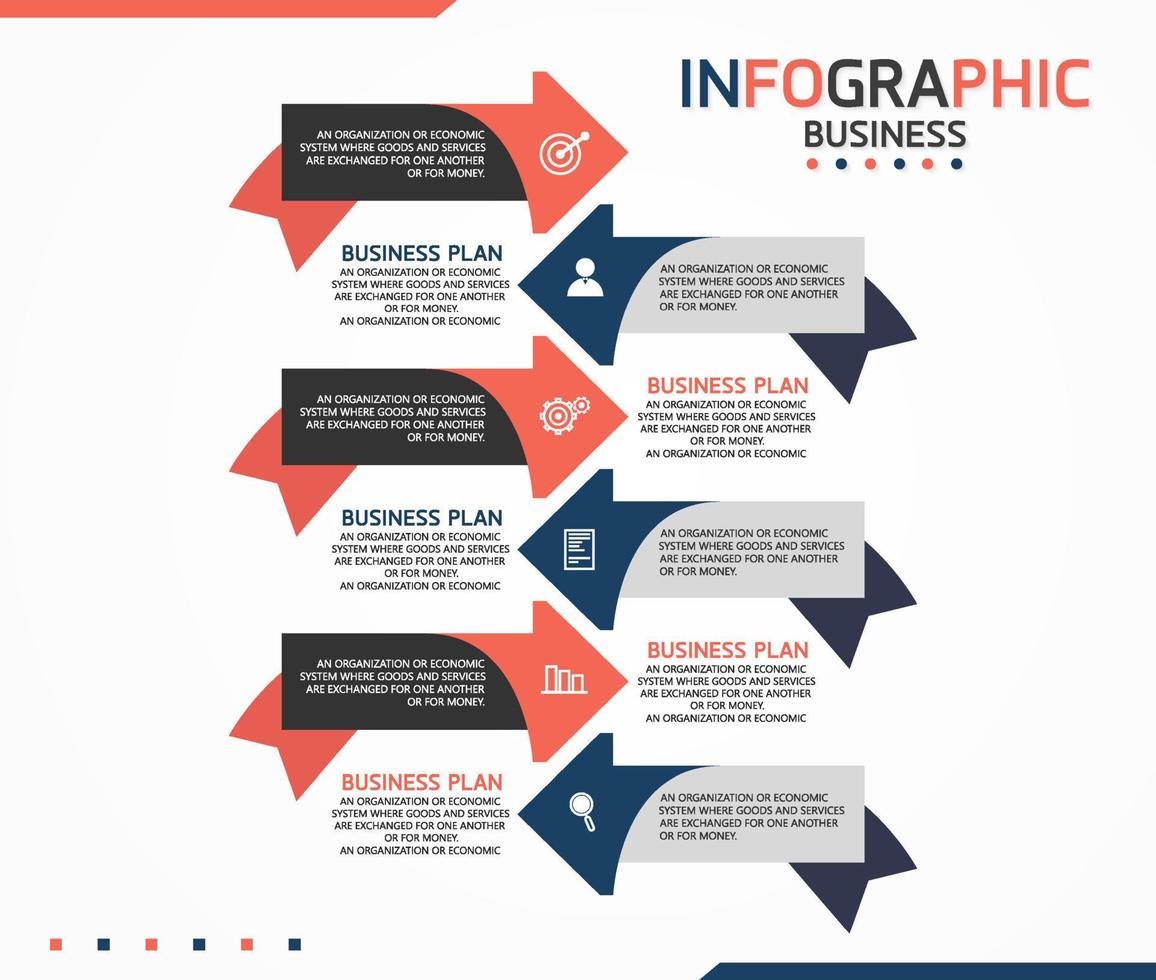 ideia de negócio de apresentação de modelo infográfico de linha do tempo com ícones, opções ou etapas. infográficos para ideias de negócios podem ser usados para gráficos de dados, fluxogramas, sites, banners. vetor