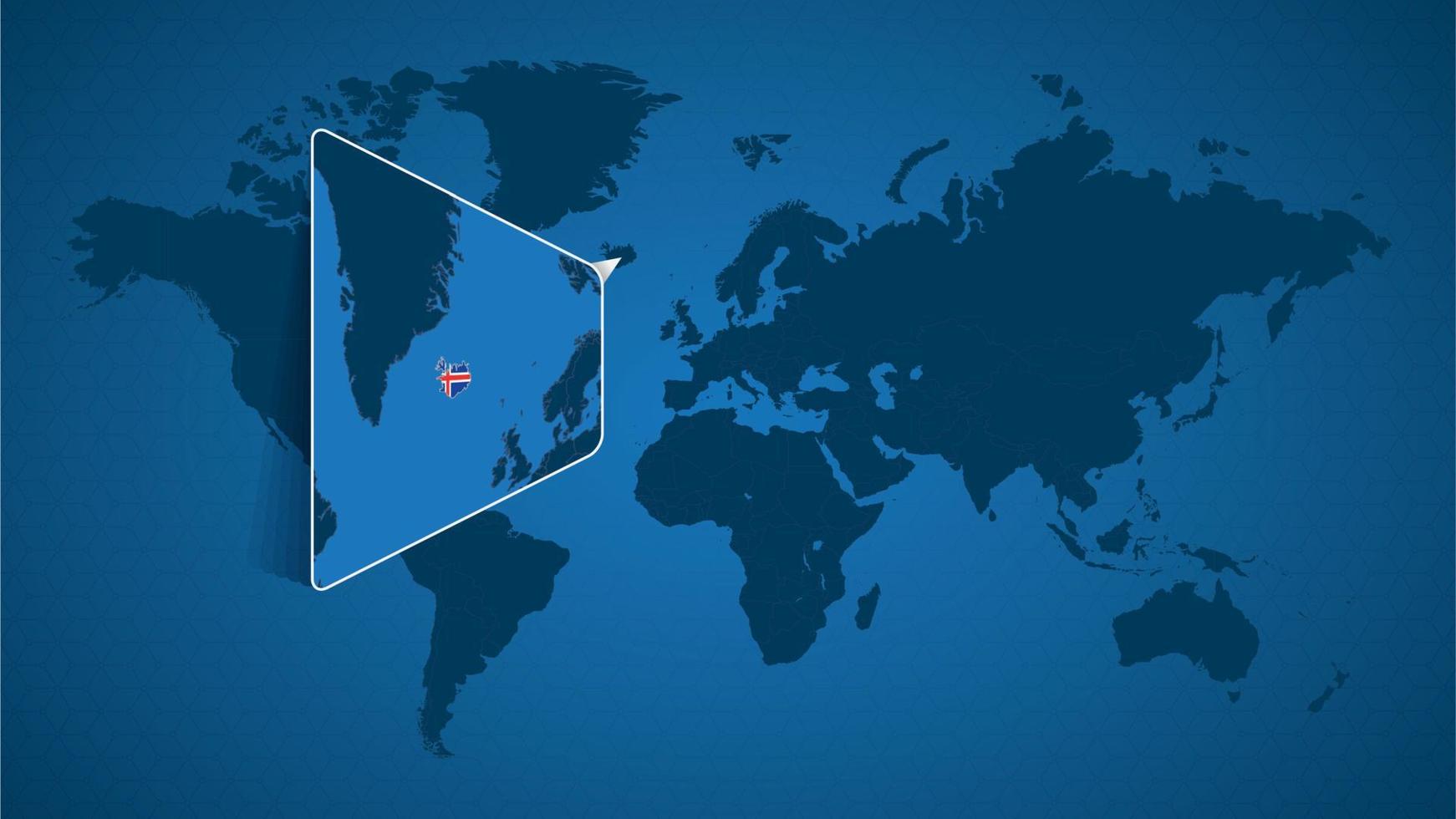 mapa-múndi detalhado com mapa ampliado fixado da Islândia e países vizinhos. vetor