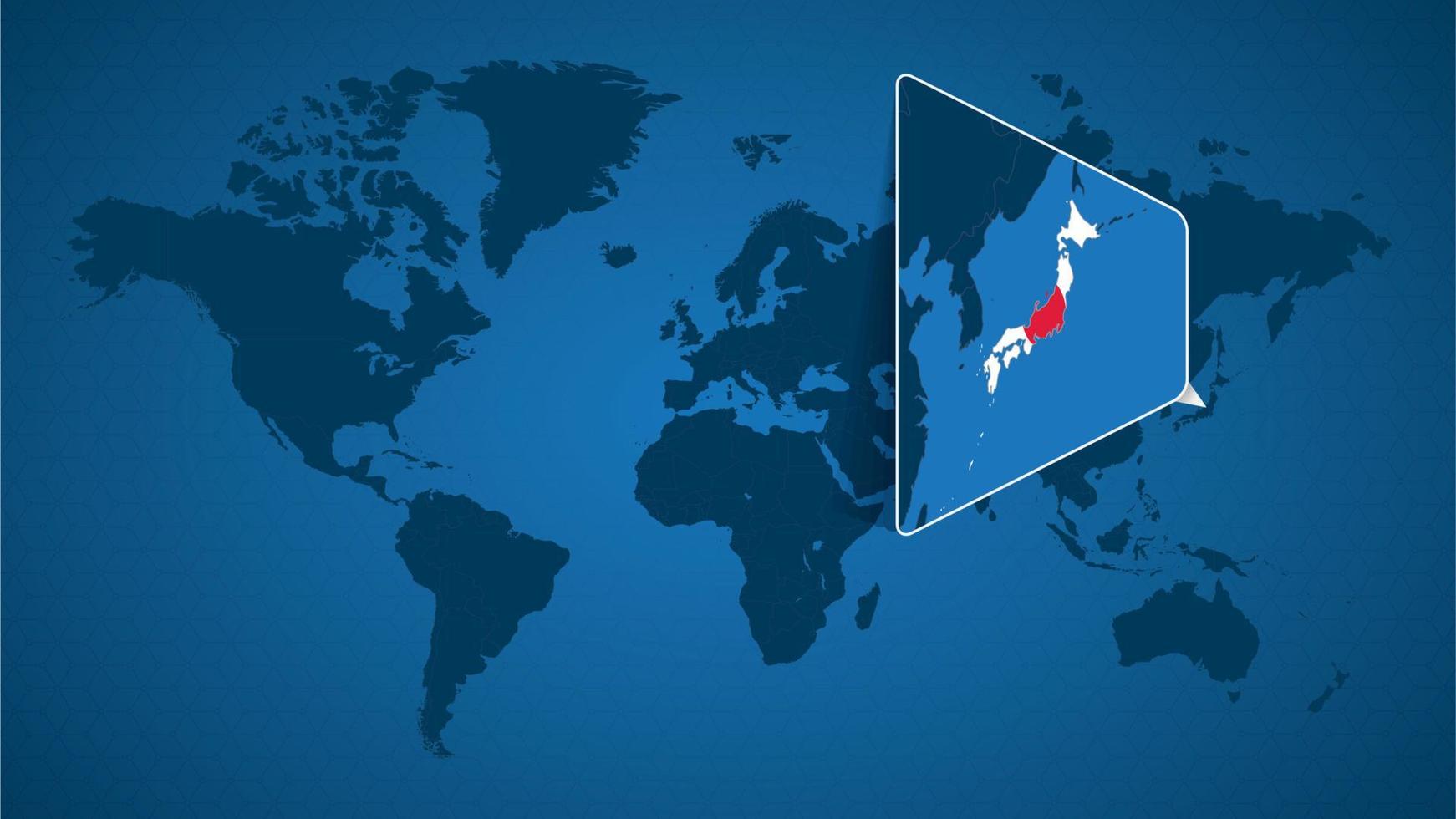 mapa-múndi detalhado com mapa ampliado fixado do japão e países vizinhos. vetor