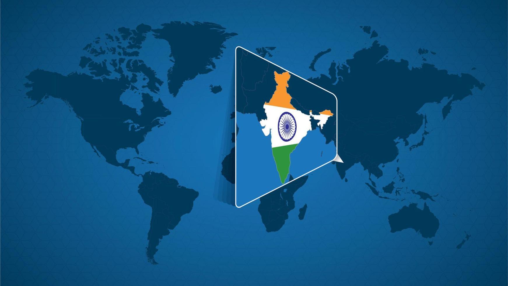 mapa-múndi detalhado com mapa ampliado fixado da índia e países vizinhos. vetor