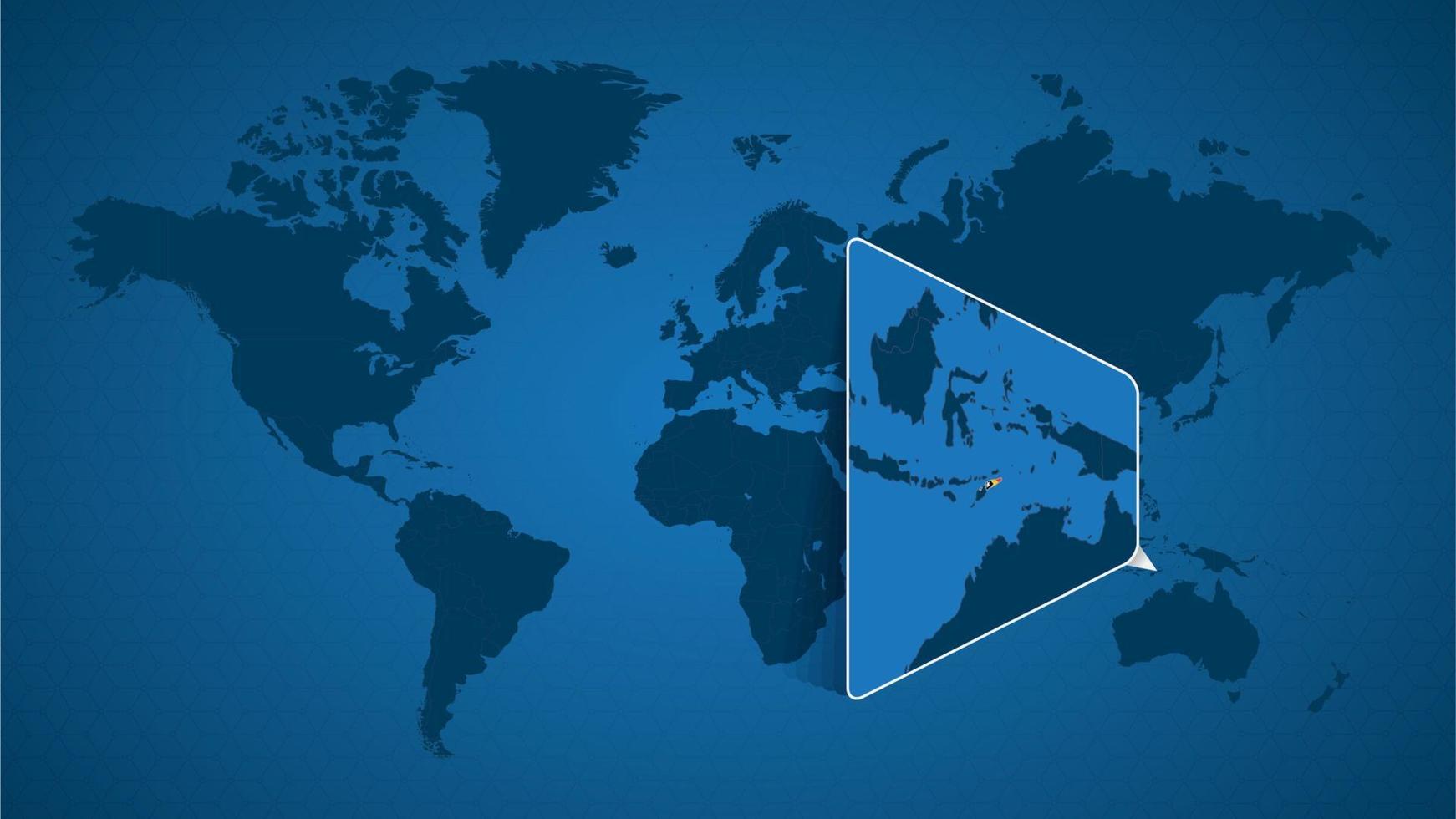 mapa-múndi detalhado com mapa ampliado fixado de timor-leste e países vizinhos. vetor