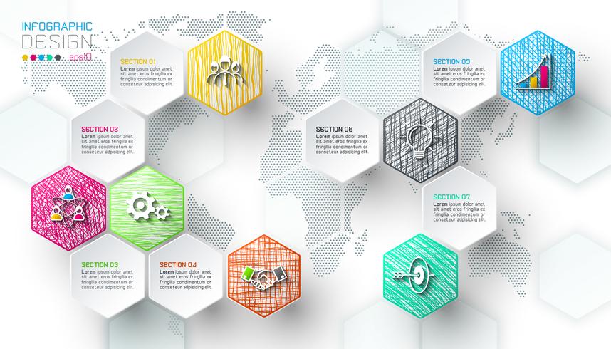 As etiquetas líquidas do hexágono do negócio dão forma à barra infographic. vetor