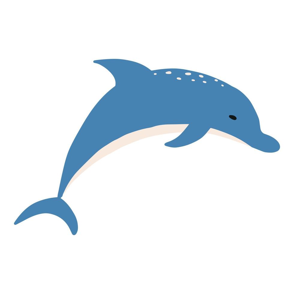 ilustração infantil de golfinho azul isolado no fundo branco e branco. golfinho desenhado de mão bonito em estilo cartoon. vetor