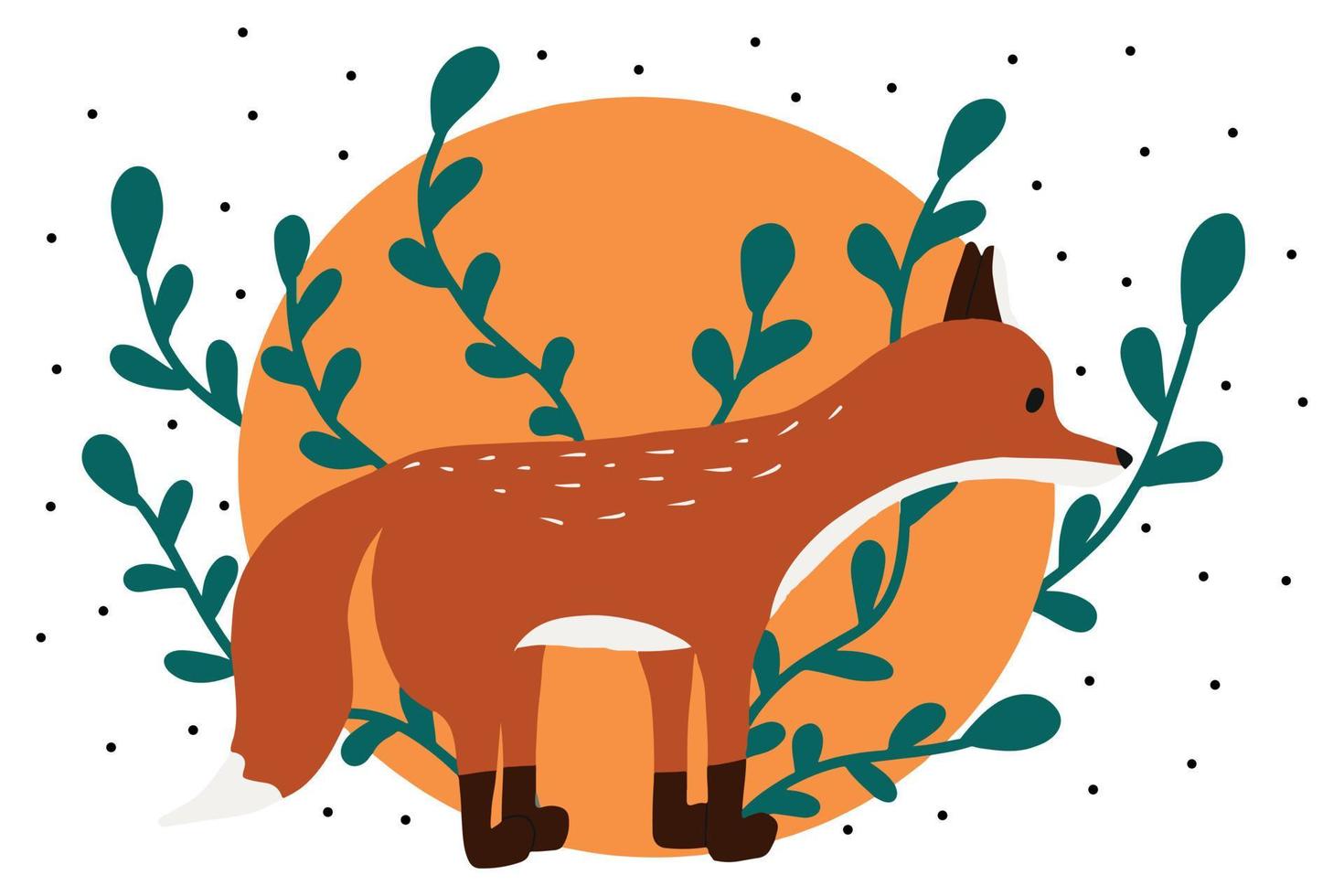 ilustração de uma linda raposa vermelha no fundo do sol. cartaz com raposa desenhada de mão. vetor