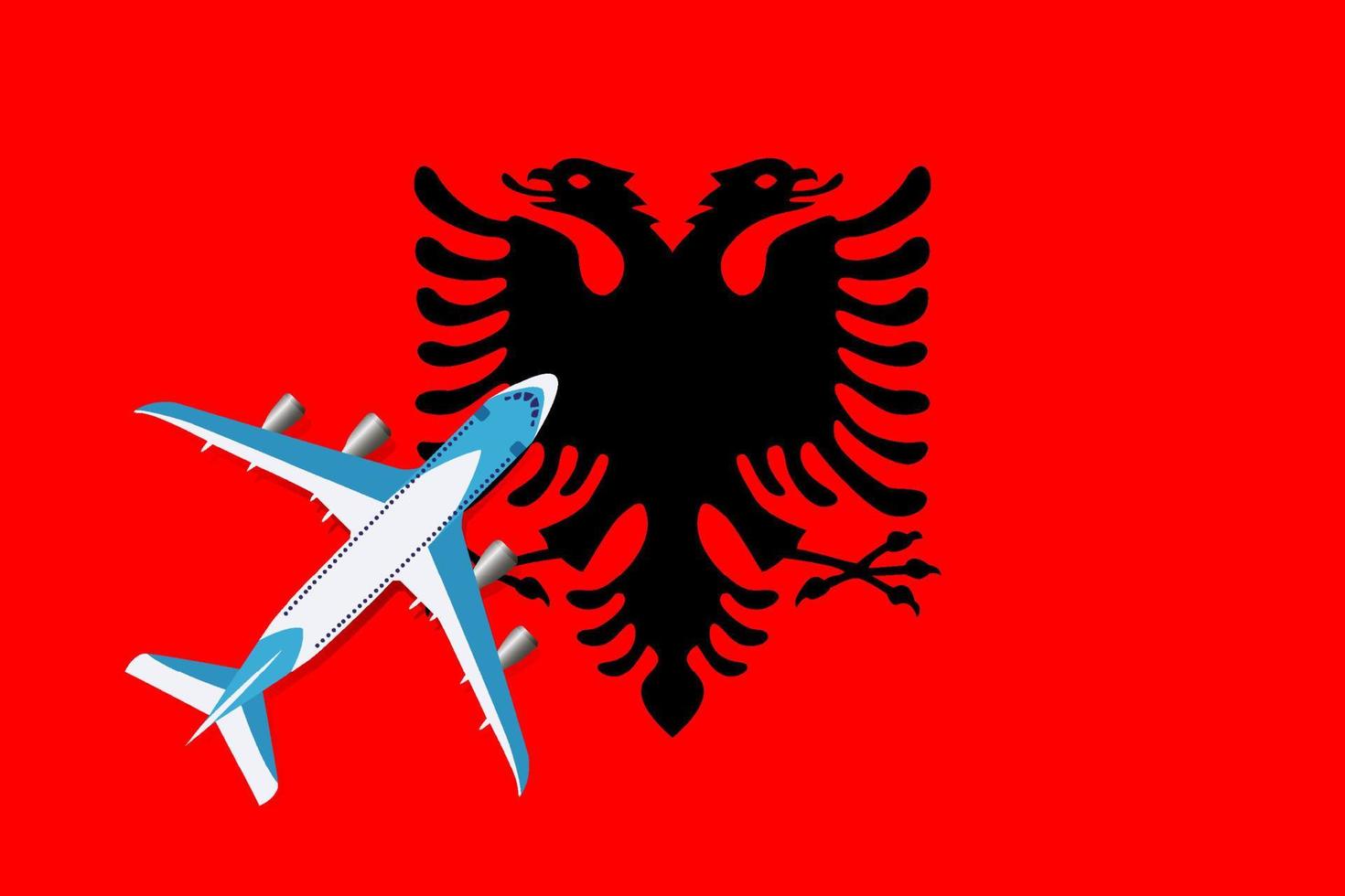 avião e bandeira da Albânia. conceito de viagens para design. conceito de turismo e viagens. vetor