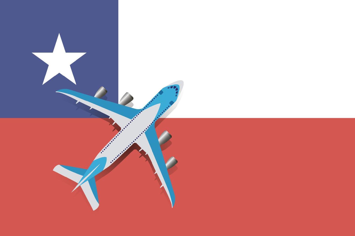 ilustração em vetor de um avião de passageiros sobrevoando a bandeira do chile. conceito de turismo e viagens