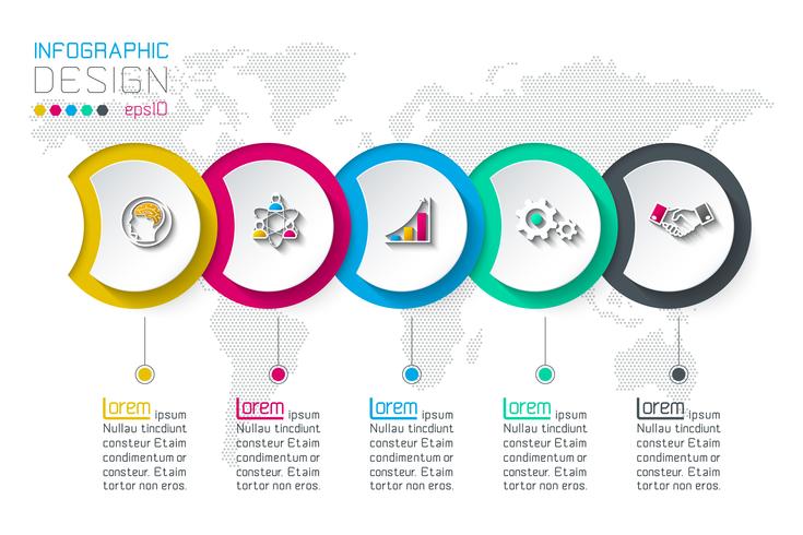 Infográfico de rótulo de círculo com 5 etapas. vetor