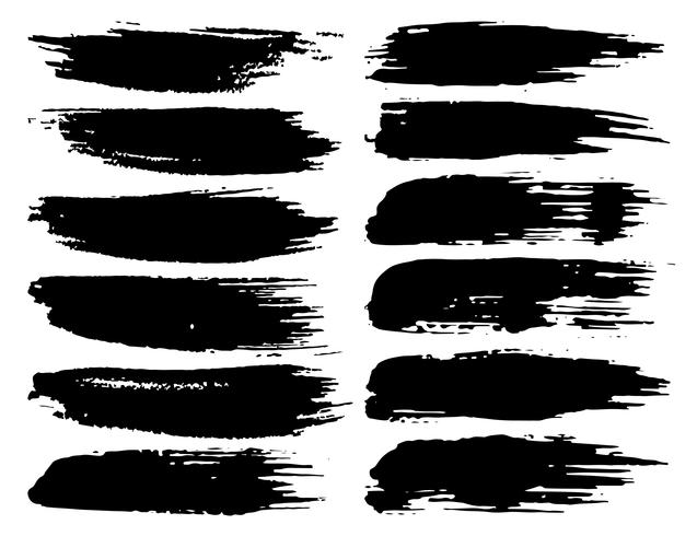 Conjunto de traçados de pincel, pinceladas de tinta preta grunge. Ilustração vetorial vetor