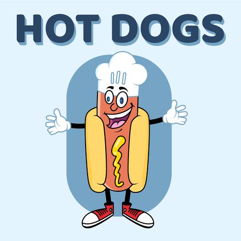 Hotdog Chef Character Design de modelo de logotipo vetor